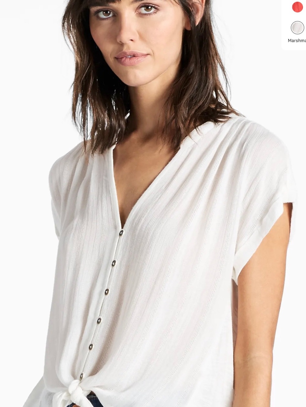 Lucky Brand Marshmallow V-Neck Button Tie Front Top